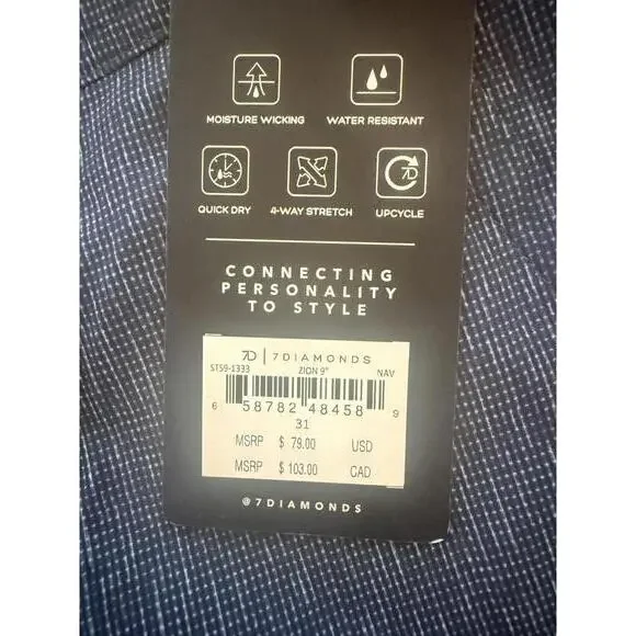 7Diamonds Zion 9" Men's Casual Shorts Navy Size 31 - Picture 3 of 6